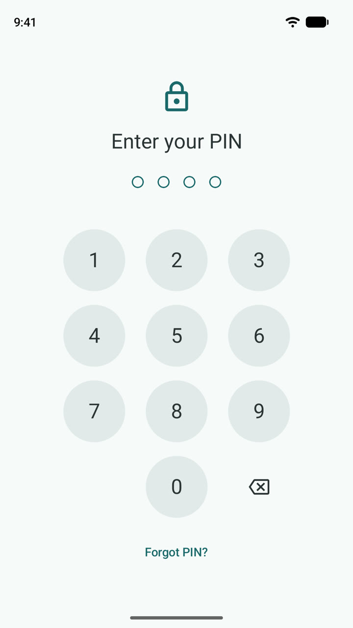 The app lock screen asking for a PIN